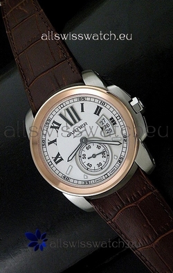 Cartier Calibre de Steel in Brown Leather Strap