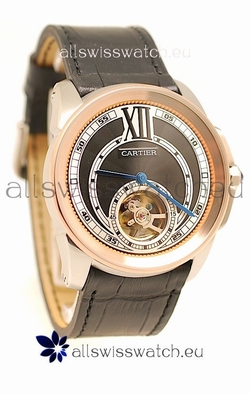 Calibre de Cartier Flying Tourbillon Rose Gold in Black Dial