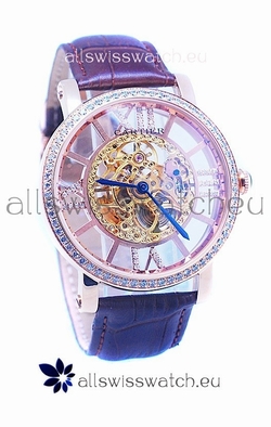 Ronde De Cartier Skeleton Rose Gold in Diamond Bezel