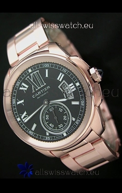 Calibre De Cartier Automatic Rose Gold in Black Dial