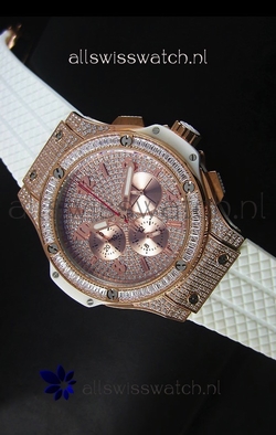 Hublot Big Bang Rose Gold Quartz Movement in White Strap