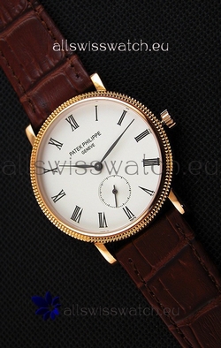 Patek Philippe Calatrava Mens in Yellow Gold Case Brown Strap