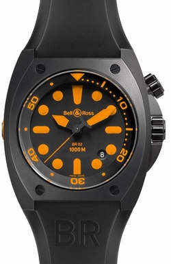 Bell & Ross BR0292-Orange Marine Mens Automatic Steel case with matte black PVD finish