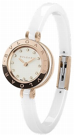 Bvlgari 102088 Ladies Quartz 18 Carat Pink Gold with a white ceramic ring