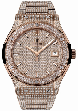 Hublot 511.OX.9010.OX.3704 Classic Fusion Mens Automatic 18K Rose Gold Diamond Pave