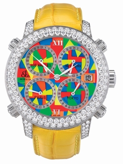 Jacob Co. h24T1SSDC Five Time Zone Mens Automatic Stainless Steel Pave Diamond