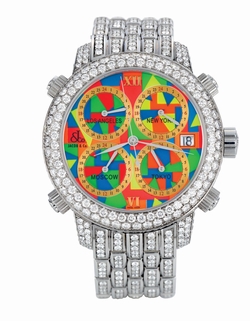 Jacob Co. h24T2SSDC Five Time Zone Mens Automatic Stainless Steel Pave Diamond