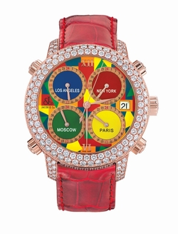 Jacob Co. h24TrgDC Five Time Zone Mens Automatic 18k Rose Gold Pave Diamond