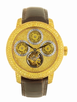 Jacob Co. r10YgYD Rainbow Tourbillon Mens Hand Wind 18k Yellow Gold and Yellow Pave Diamond