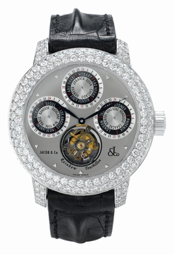 Jacob Co. r2WgDC Rainbow Tourbillon Mens Hand Wind 18k White Gold Pave Diamond