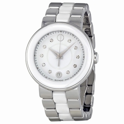 Movado 0606540 Cerena Ladies Quartz Stainless Steel and White Ceramic